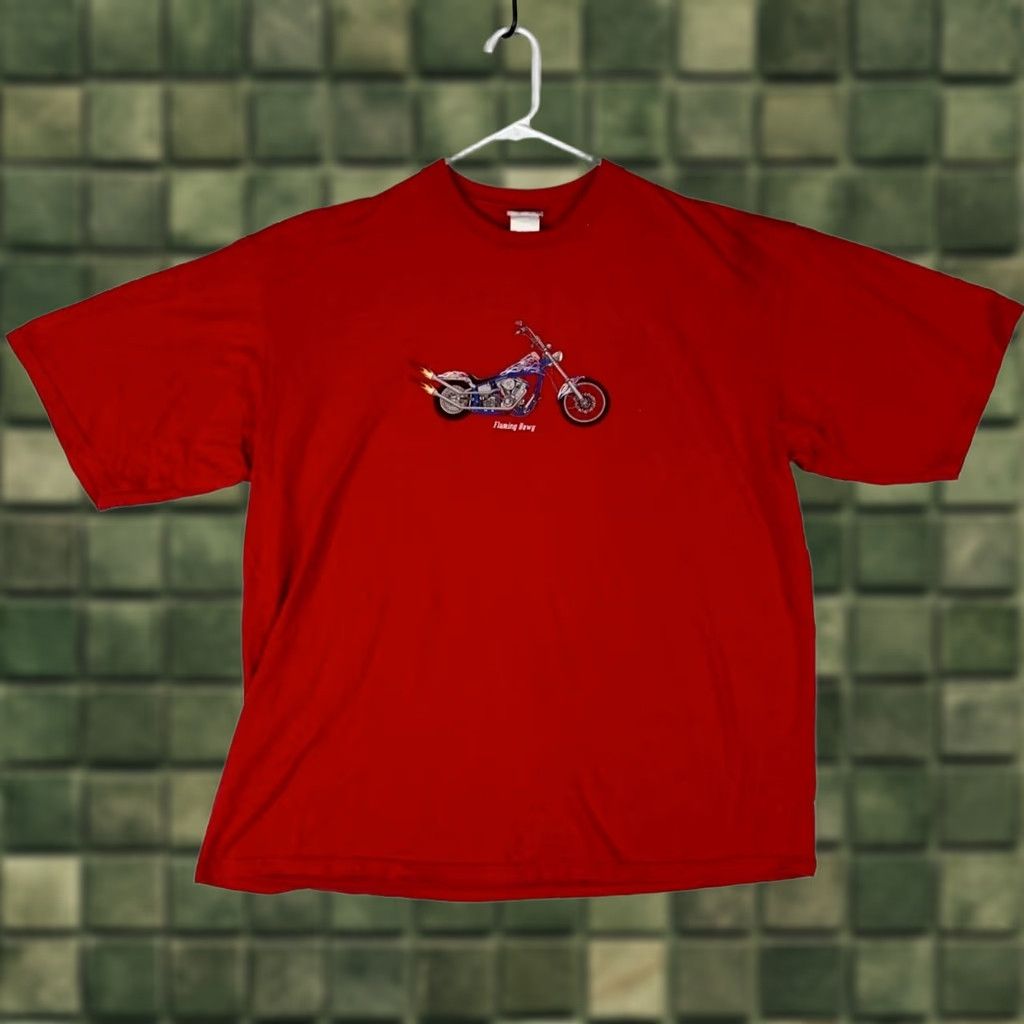 TEE JAYS Tee Jays T-Shirt Mens XL Red Graphic Print Short Sleeve Crew Neck Cotton Regular Binary Hawg Motorcycle Retro 90s Mens Size US XL / EU 56 / 4 - 1 Thumbnail