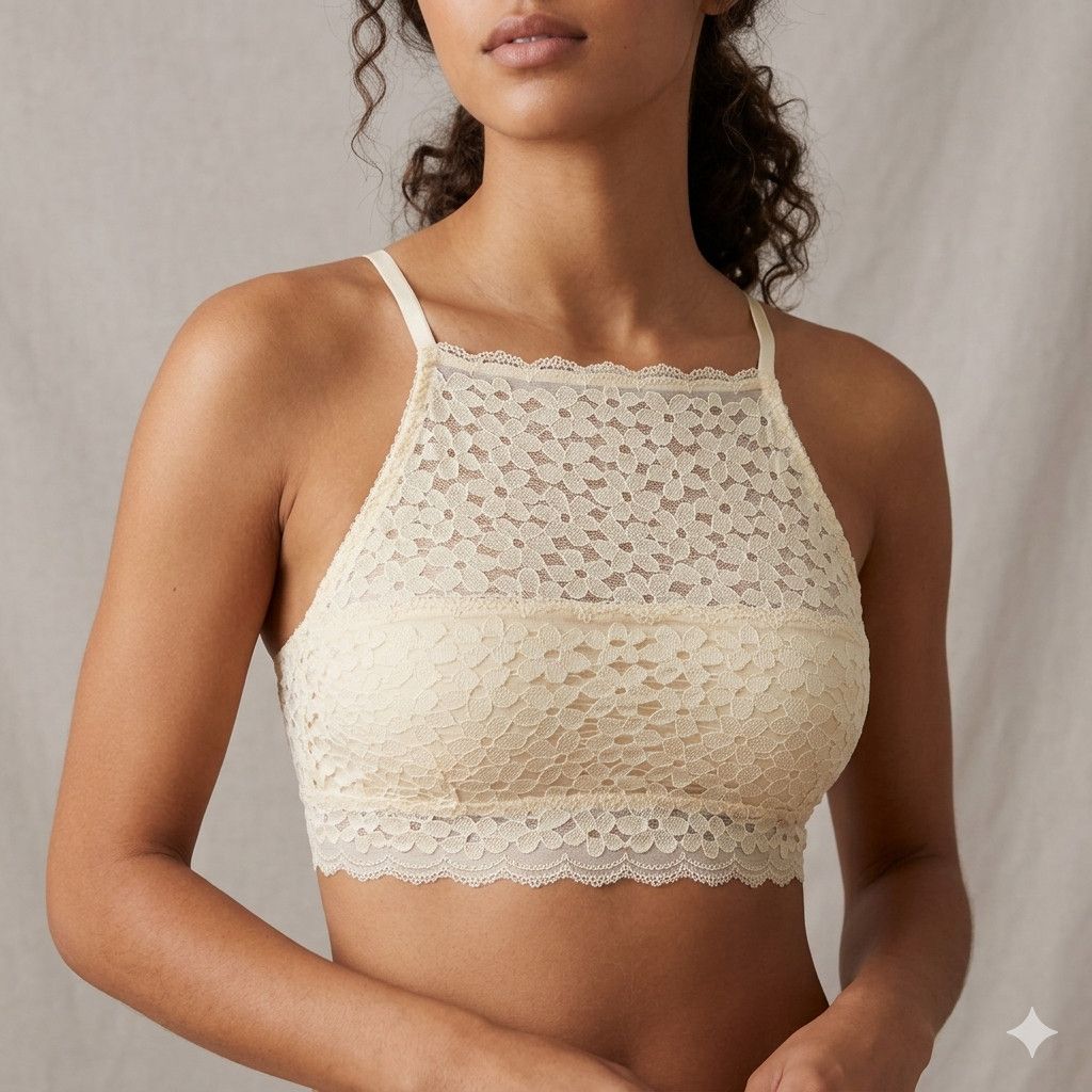 Other French Affair Sze M/L Bralette Bra Lace Overlay Halter Band Size ONE SIZE - 7 Thumbnail