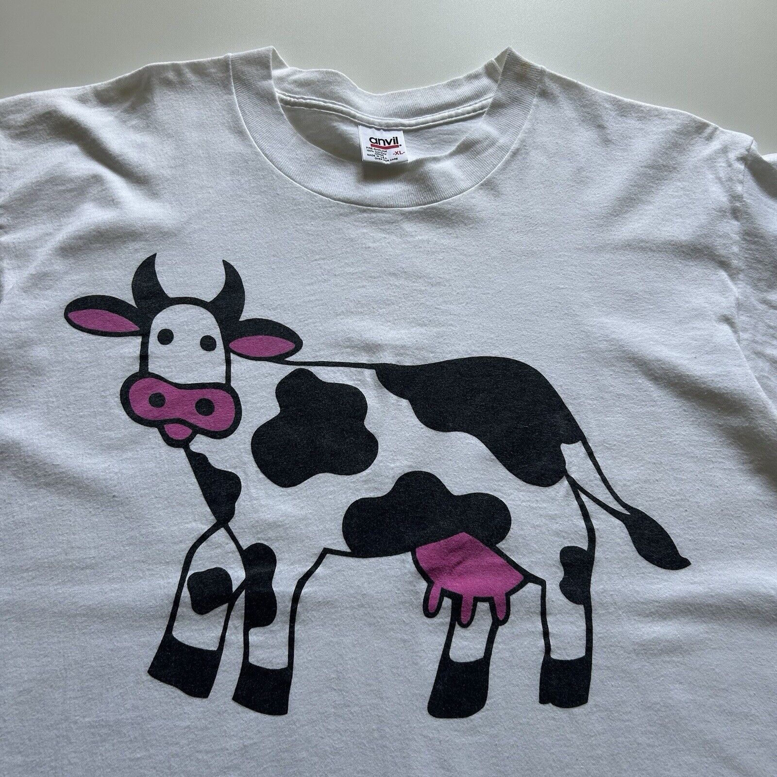 Anvil Vintage 90s Cartoon Cow Animal Art T Shirt XL Single Stitch Size US XL / EU 56 / 4 - 2 Thumbnail