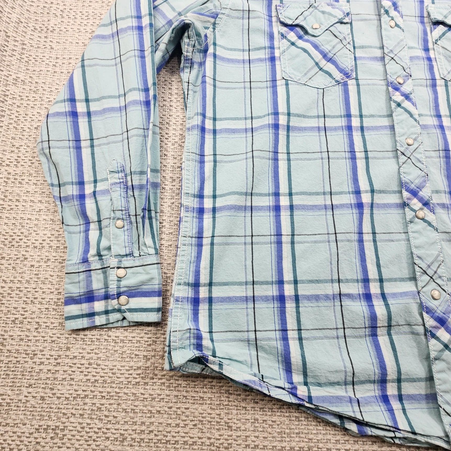Wrangler Wrangler 20X Competition Shirt XL Blue Green Plaid Western Snap Pearl Rodeo Mens Size US XL / EU 56 / 4 - 3 Thumbnail