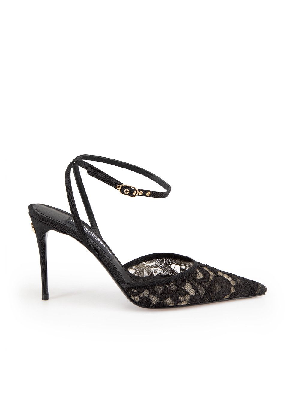 image of Dolce Gabbana Ss24 Black Floral Lace Heel Shoes, Women's (Size 7)