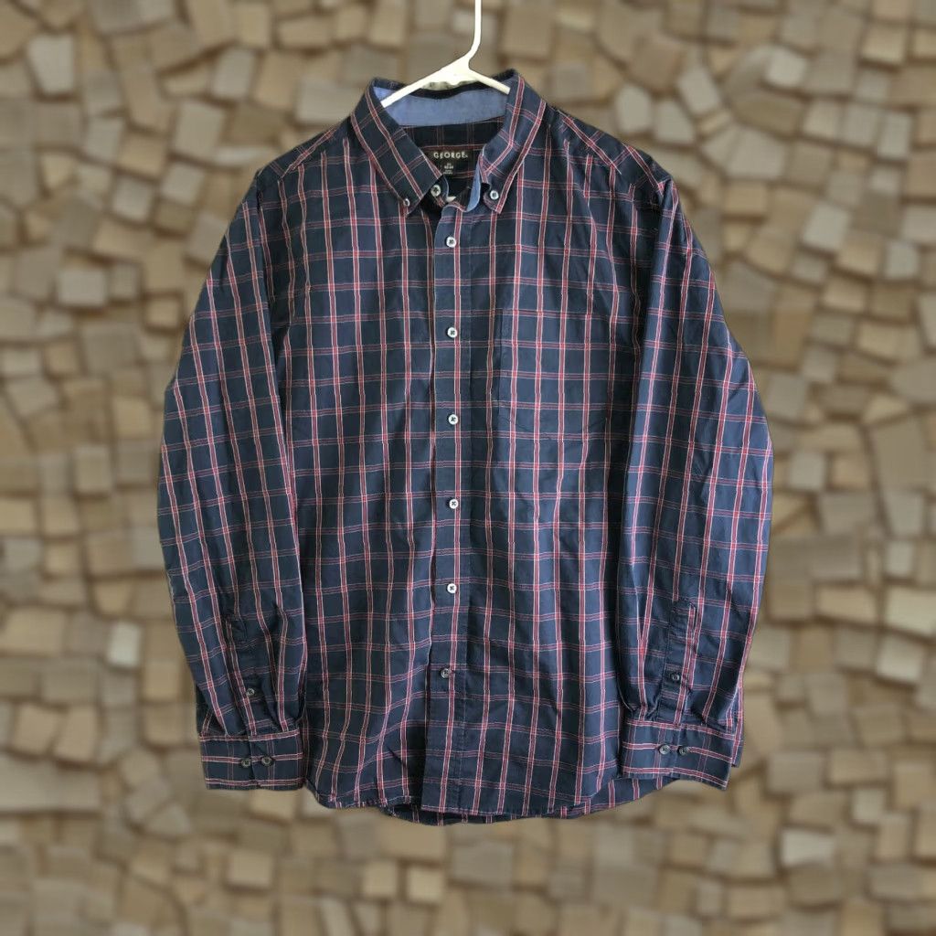 George George Shirt Mens Large 42-44 Blue Striped Long Sleeve Button Down Collar Shirt Size US L / EU 52-54 / 3 - 1 Thumbnail