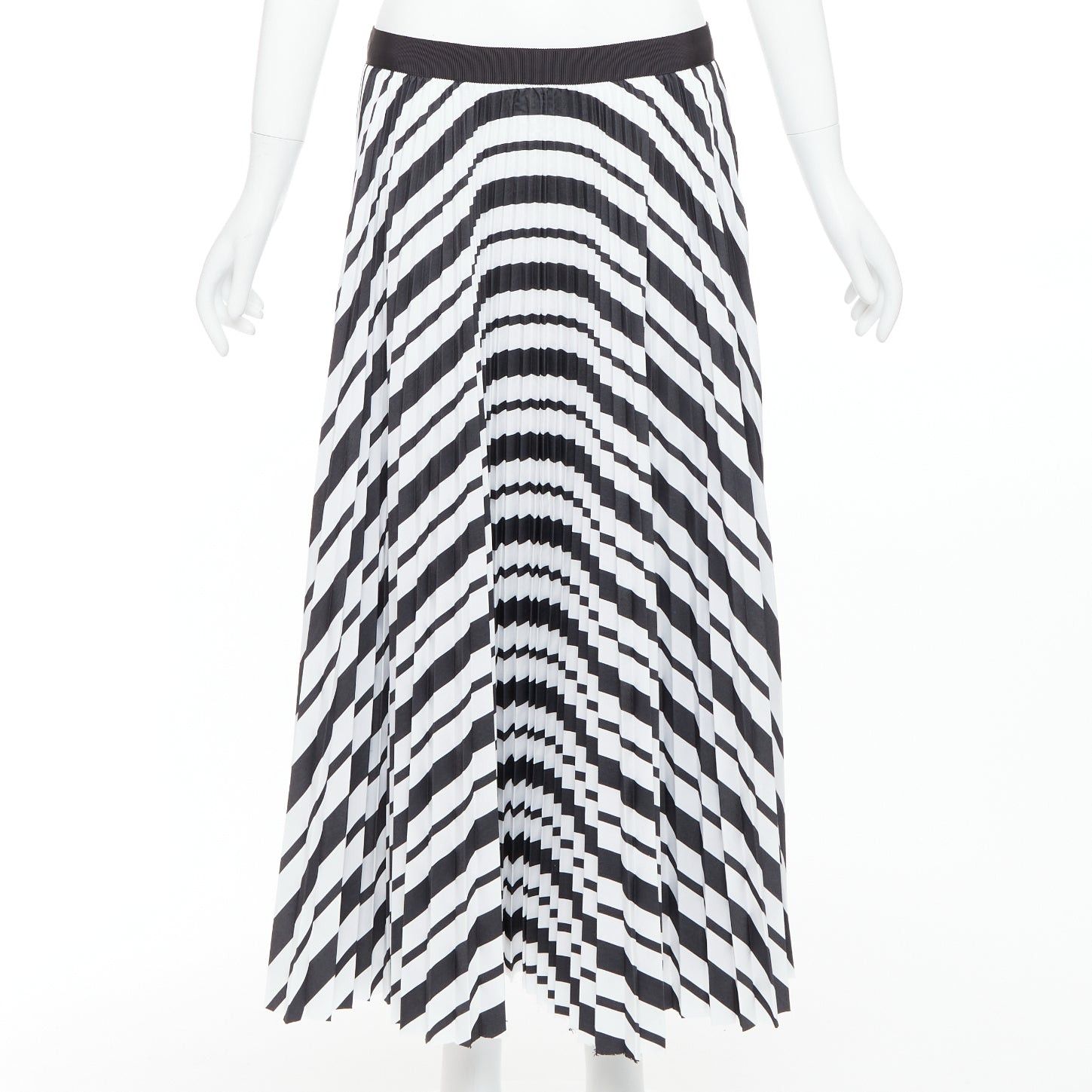 Sacai SACAI 2020 black white striped ribbon waistband pleated midi skirt JP4 XL Size 32" / US 10 / IT 46 - 1 Thumbnail