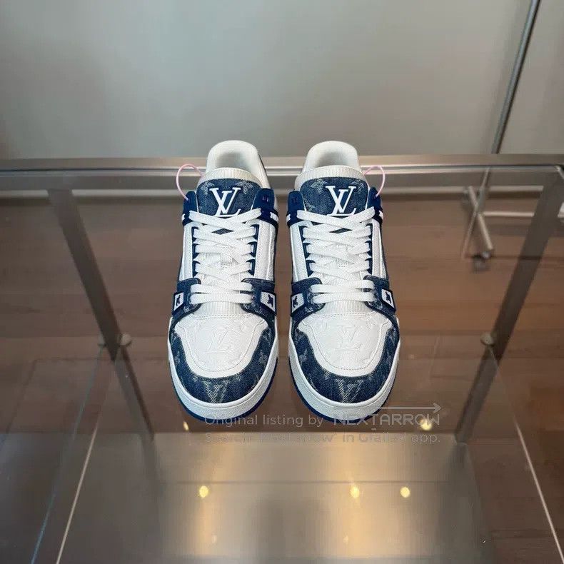 Louis Vuitton Louis Vuitton Trainer 24 White and Blue Denim shoes Size US 7 / EU 40 - 2 Thumbnail