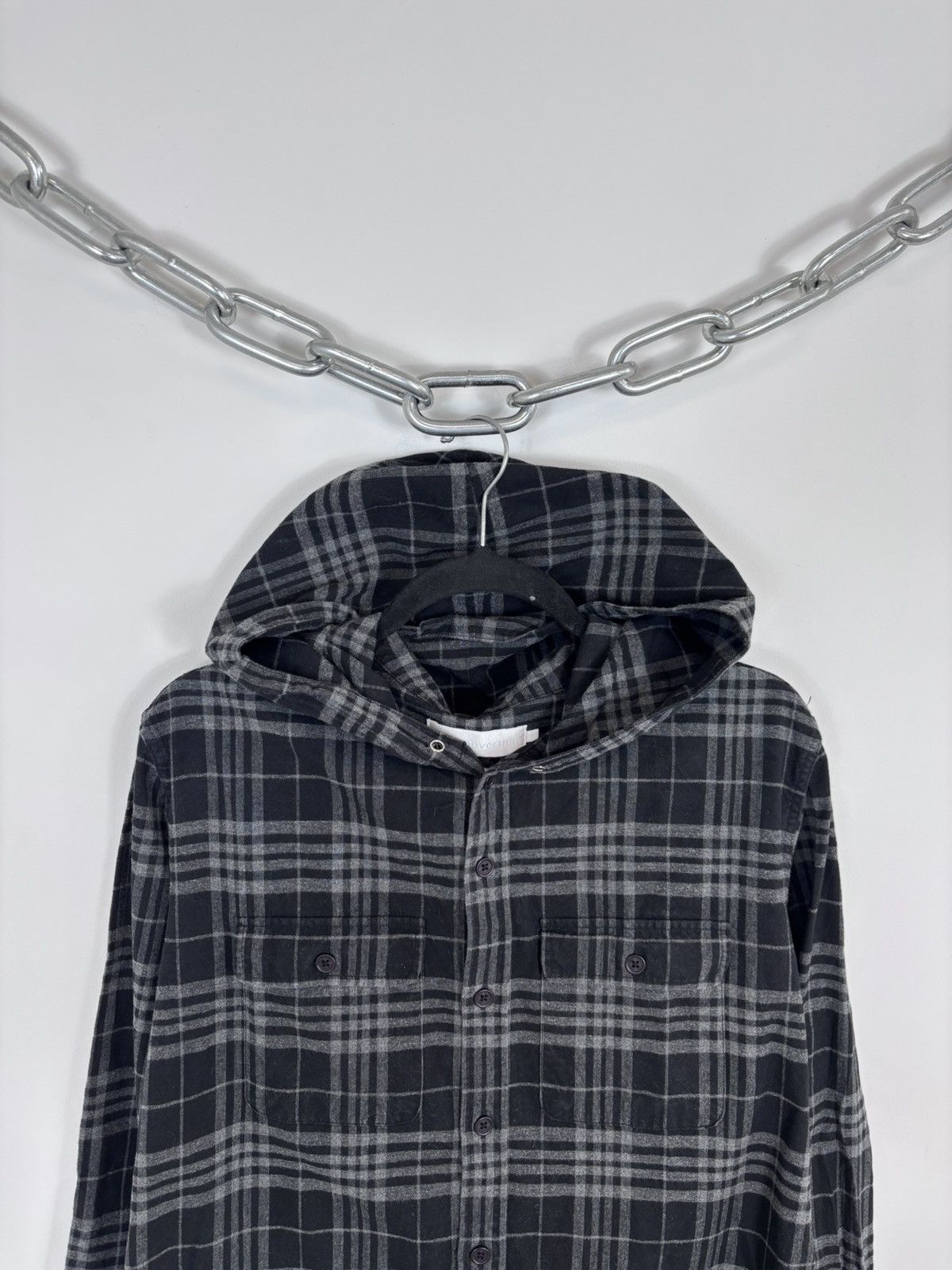 thisisneverthat thisisneverthat Grey/Black Plaid Check Hooded Flannel Shirt Size US S / EU 44-46 / 1 - 3 Thumbnail