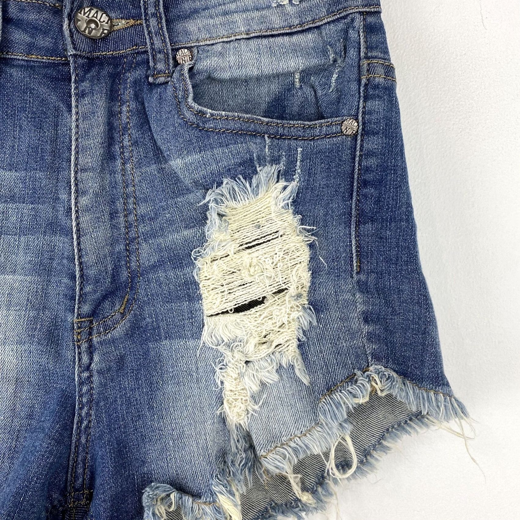 Toy Machine Machine Shorts Womens Small Blue Denim High Wasted Distressed Jean Size 28" / US 6 / IT 42 - 3 Thumbnail