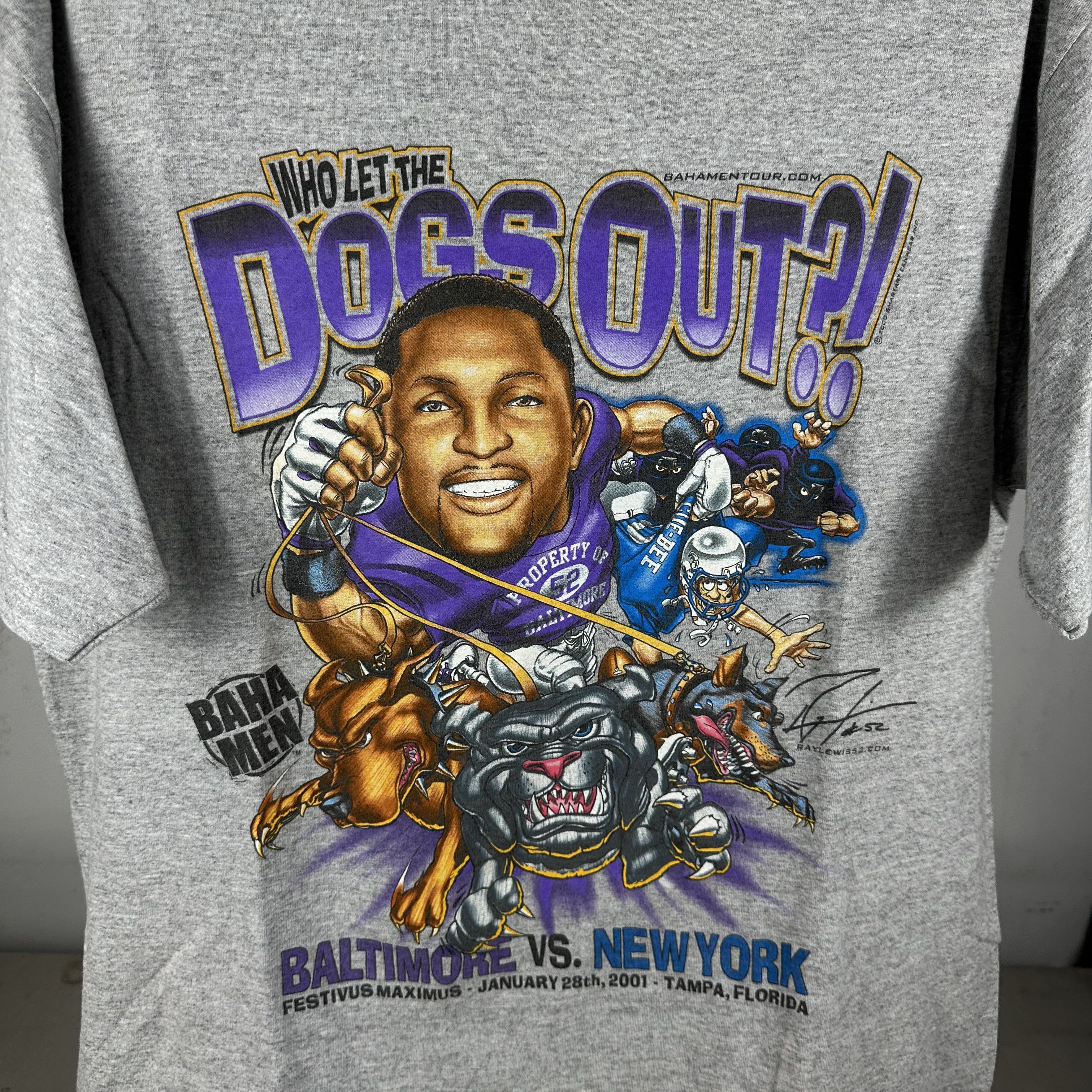 Vintage 2001 Baltimore Ravens NFL Who Let the Dog Out?! T-shirt Size US L / EU 52-54 / 3 - 2 Thumbnail