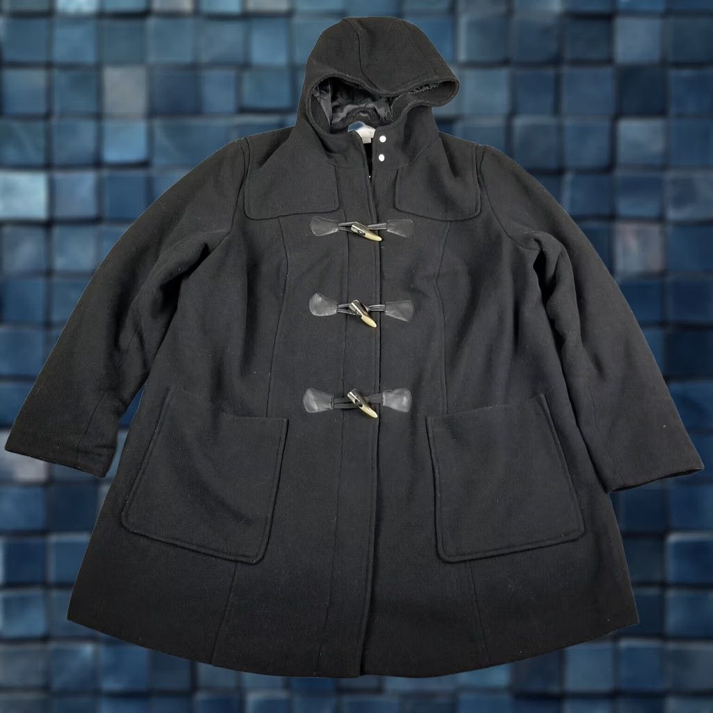 Vintage Woman Within Lux Wool Duffle Coat Jacket Plus Size 20W Black Lined Wool Blend, Hooded, Toggle, Long Sleeve, Vintage? No, 20W Women Coat Size 3XL / US 20-22 - 1 Thumbnail