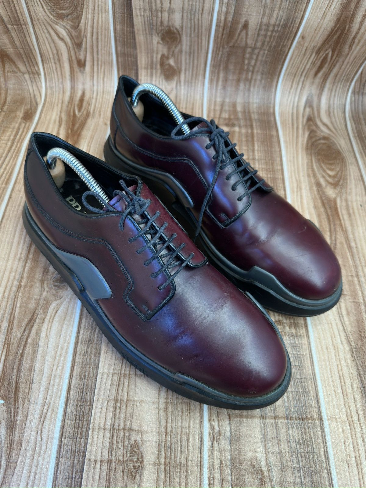 Prada AW15 Runway 2EG129 Show Wave Burgundy Derby Shoes Size US 10 / EU 43 - 4 Thumbnail