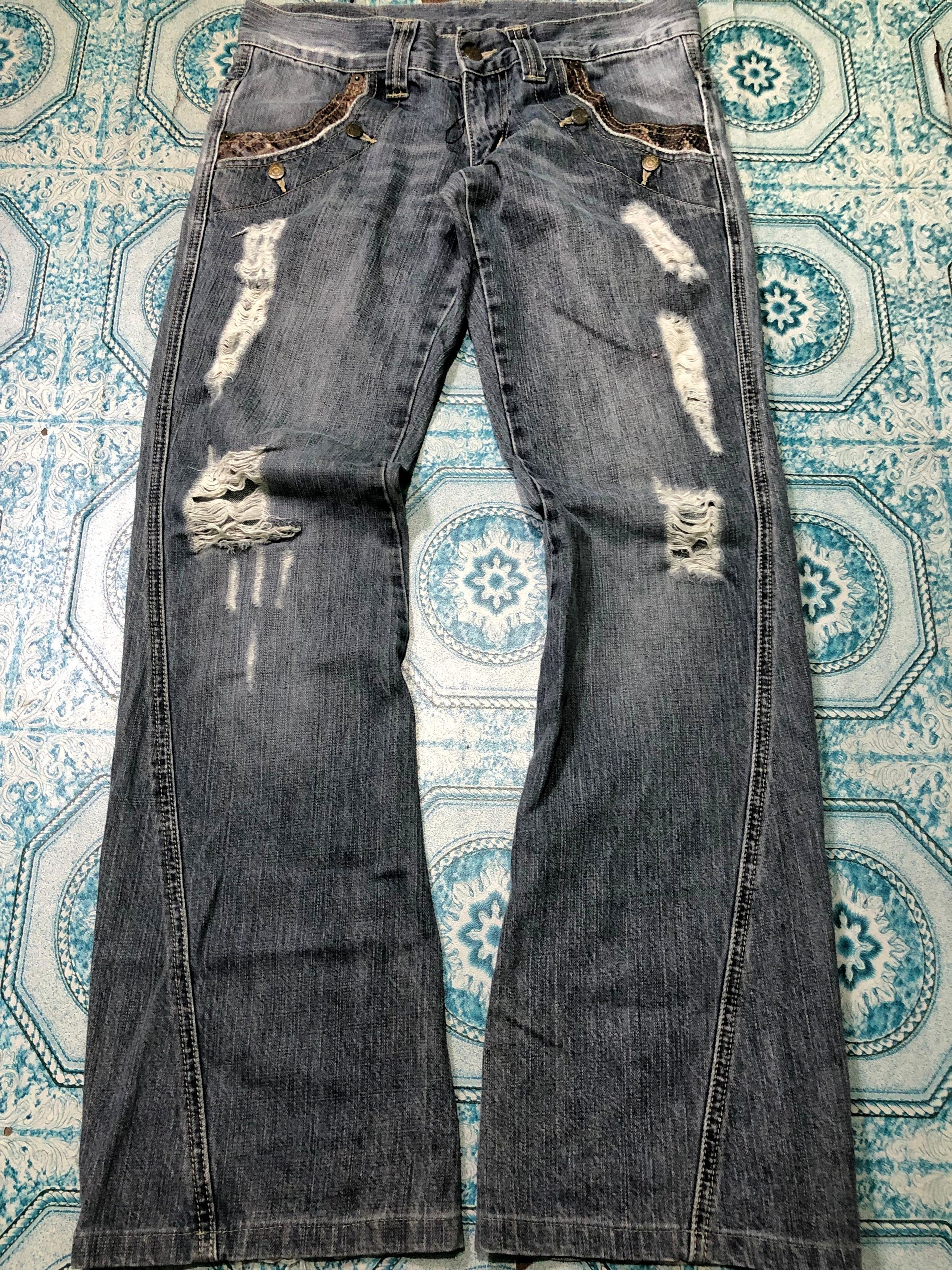Tornado Mart TornadoMart Phyton Leather Flared Distressed Denim Size US 31 - 1 Thumbnail