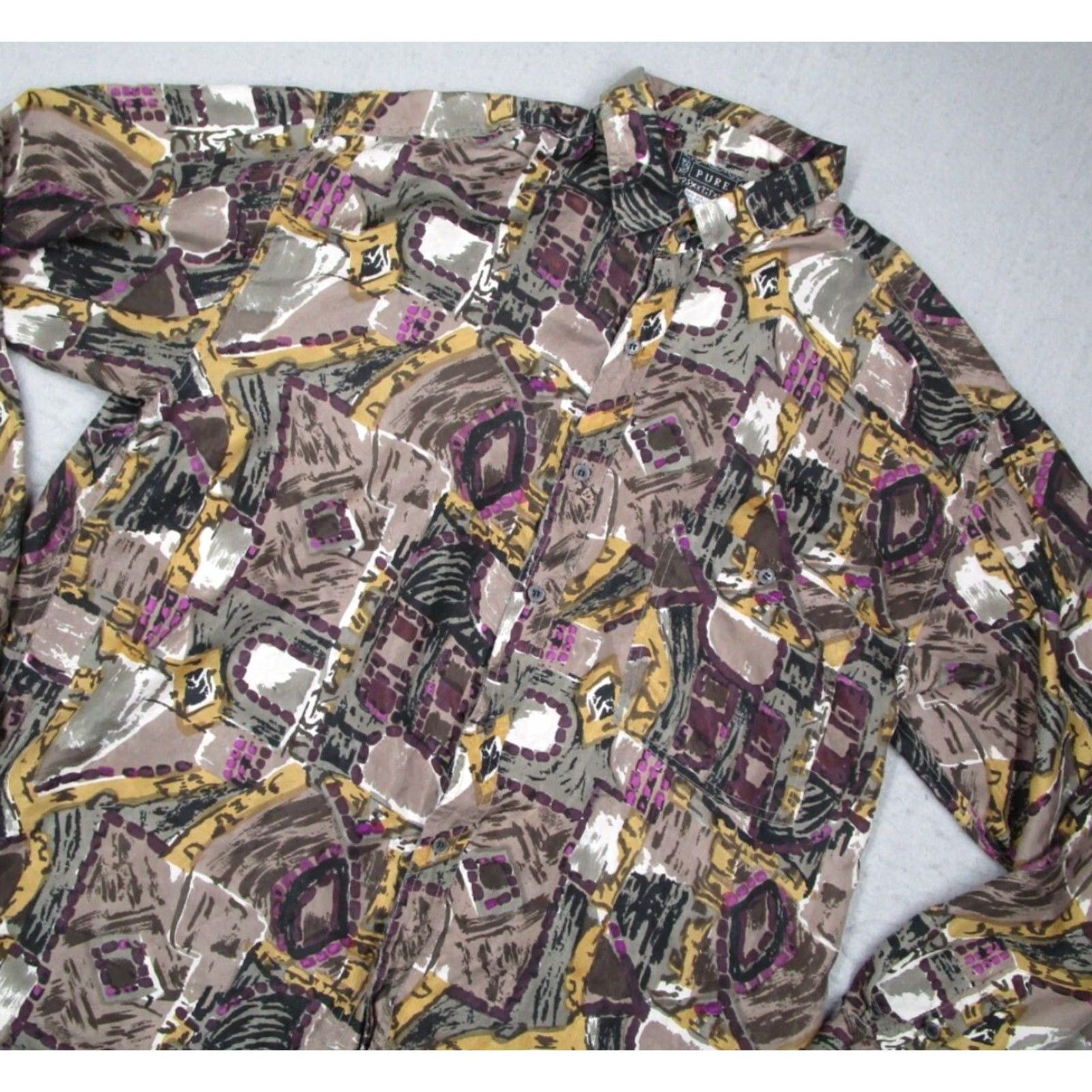 Etro VINTAGE Pure Men's Silk Shirt XL Purple Geometric Button-Up 80s 90s Art Couture Designer Mens Size US XL / EU 56 / 4 - 2 Thumbnail