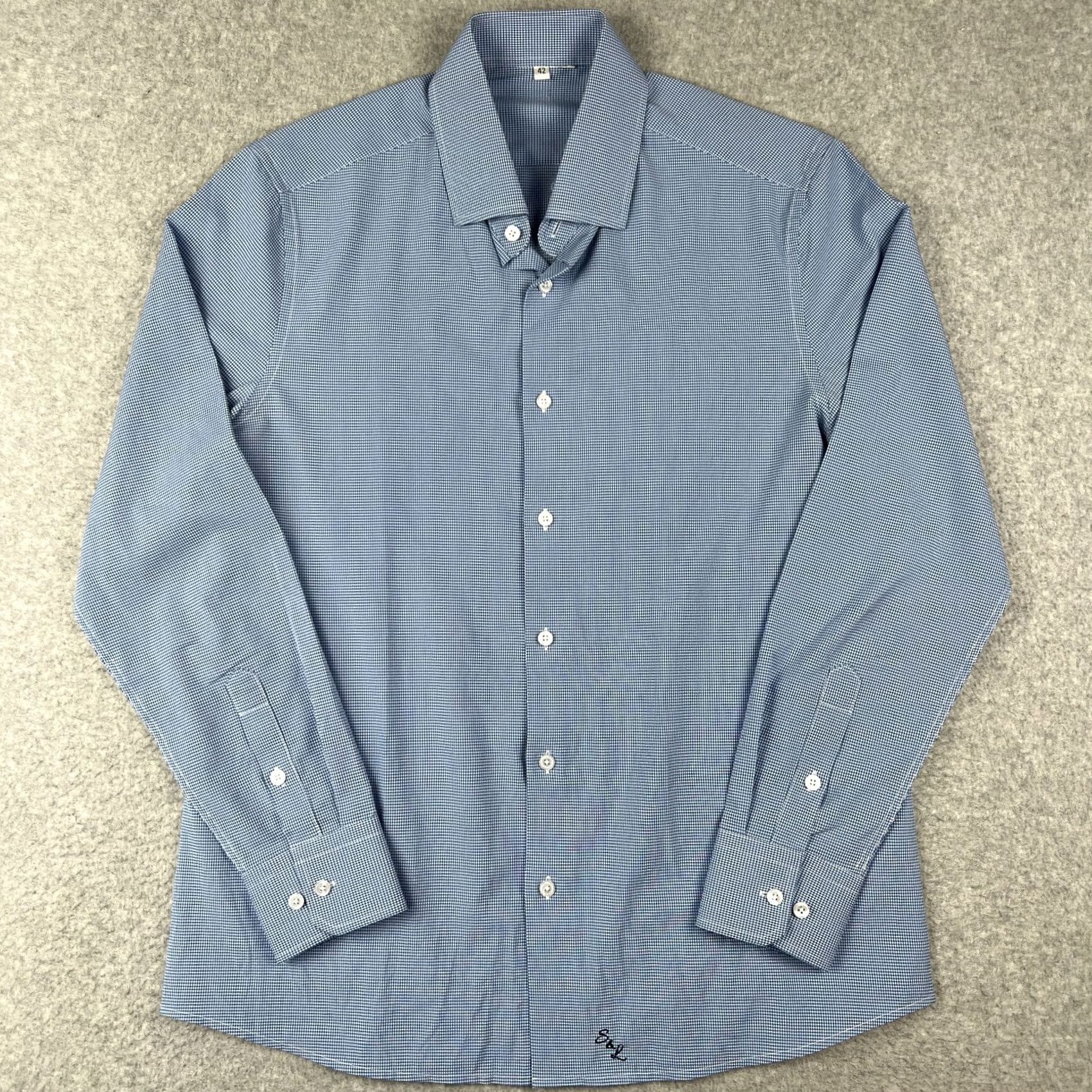 Vintage State & Liberty Gingham Plaid Stretch Long Sleeve Shirt Mens 42 Blue Performance Size US XL / EU 56 / 4 - 2 Thumbnail