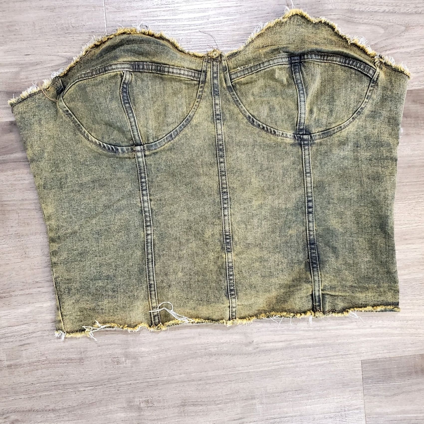 Fashion Nova Fashion Nova Womens 3X Yellow Acid Washed Denim Tube Top Corset 80s Size XXL / US 16-18 / IT 52-54 - 3 Thumbnail