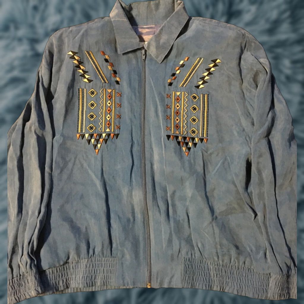 Vintage VINTAGE Saint Germain Paris Bomber Jacket Women L Blue 80s 90s Aztec Native Southwestern Retro Casual USA Size L / US 10 / IT 46 - 1 Thumbnail
