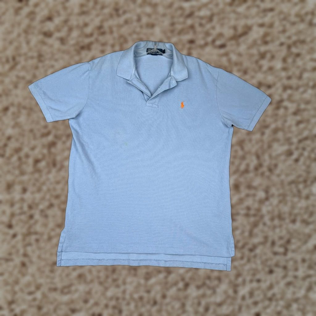 VINTAGE Ralph Lauren Polo Shirt Men L Blue 100% Cotton Short Sleeve Polo Shirt Mens Modern American Sports Shirt