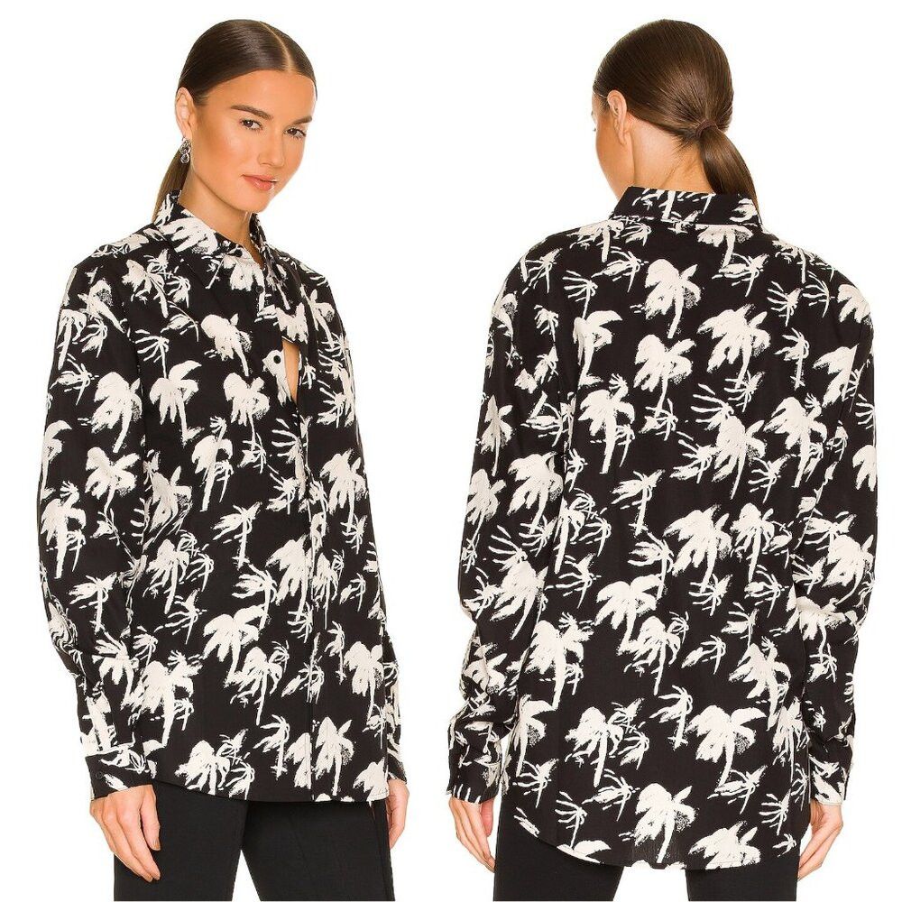 NWT New RTA Sierra Print Black White Palm Cotton Shirt Size
