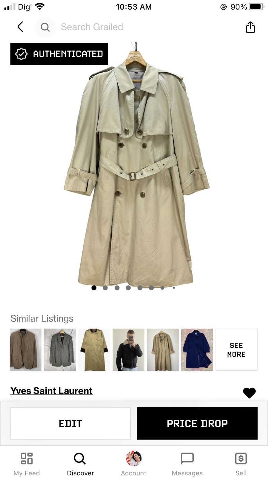 Yves Saint Laurent 90' YVES SAINT LAURENT DIFFUSION HOMME TRENCH COAT #8215-215 Size US L / EU 52-54 / 3 - 18 Thumbnail