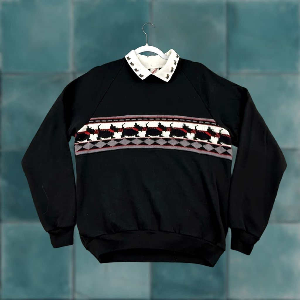 Vintage VINTAGE 90s Collared Scottish Terrier Sweatshirt Size L Women Pullover Red Cotton Blend Fleece Dog Cute Bows Size L / US 10 / IT 46 - 1 Thumbnail
