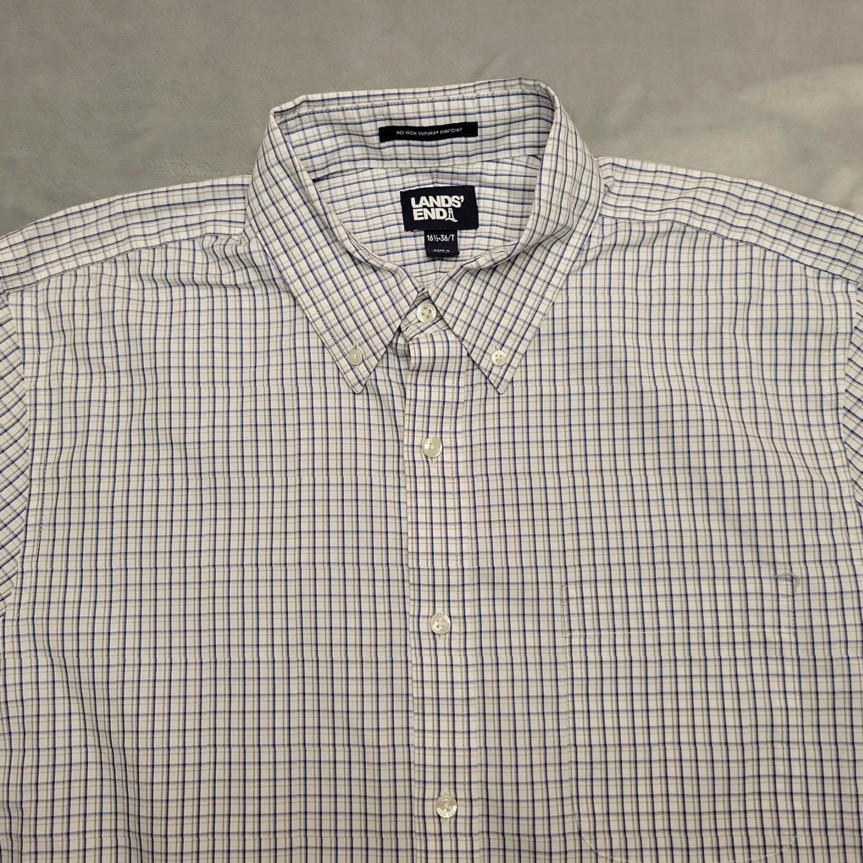Lands' End Lands End Men Shirt 16.5 36 Tall Blue No Iron Pinpoint Oxford Button Down Dress Shirt Mens Blue 16.5 36 Tall Button-Up Casual Business Regular Fit Size 46R - 2 Thumbnail