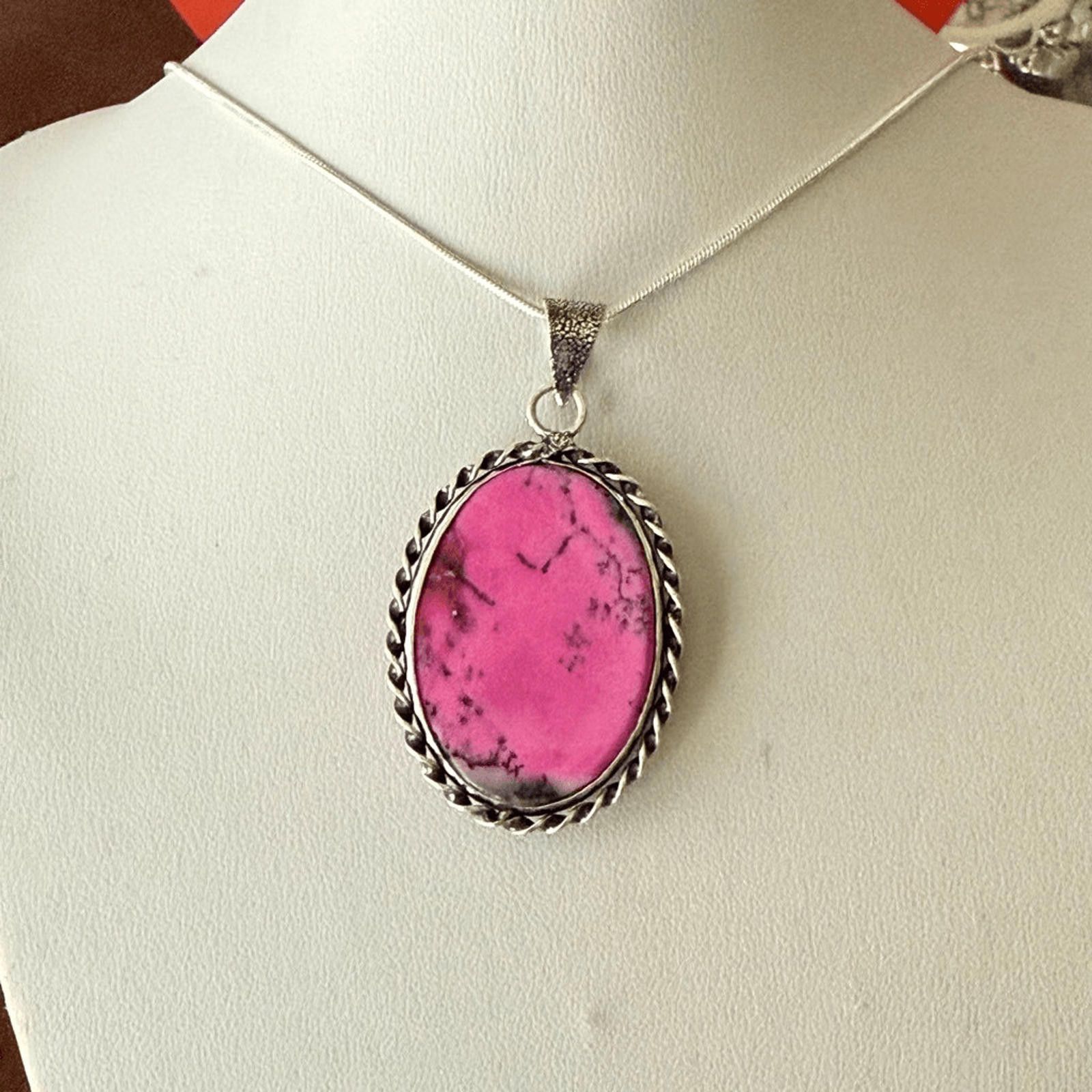 NBDN Nobrandedon Pink Dendrite Opal Handmade Pendant Necklace Silver Chain Size ONE SIZE - 3 Thumbnail