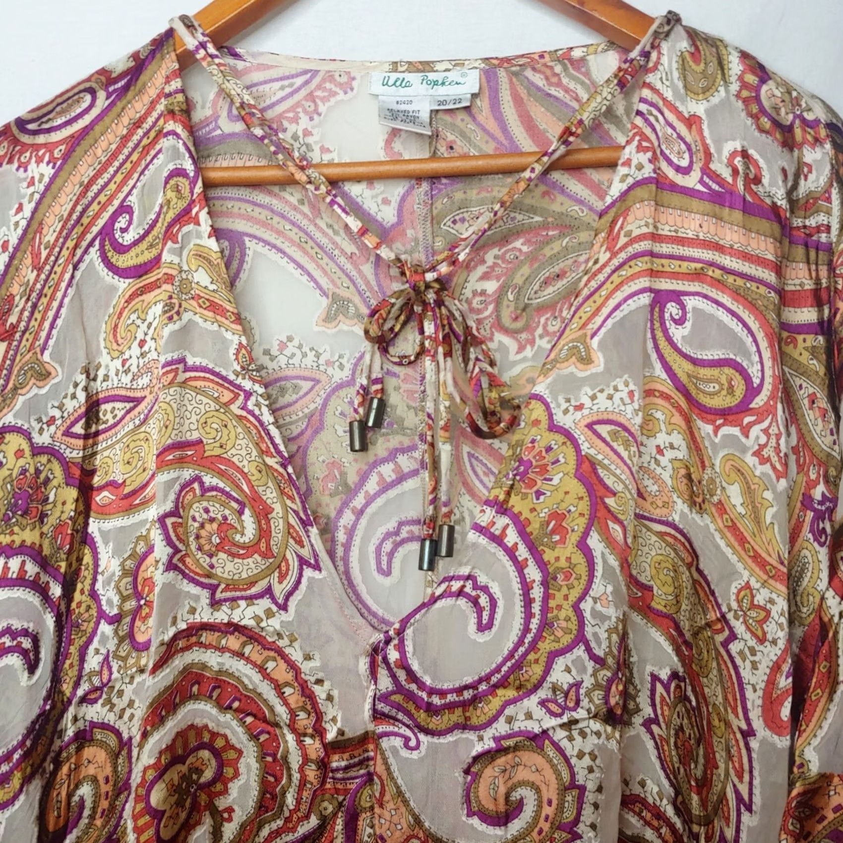 Vintage VINTAGE Ulla Popken Blouse Plus Size 20/22 Blouse Brown Paisley Bell Sleeve Rayon Silk Boho Bohemia Eccentric Womens Size 3XL / US 20-22 - 4 Thumbnail