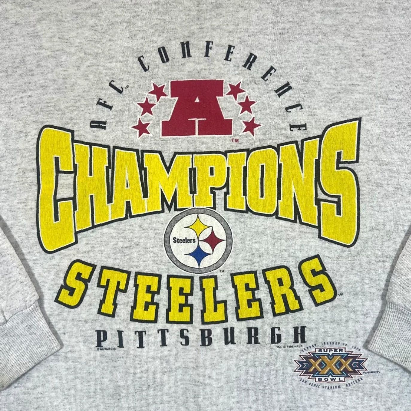 Nutmeg VINTAGE Nutmeg Mills NFL PITTSBURGH STEELERS Graphic Grey Sweatshirt M Medium Mens Size Grey Graphic Steelers 1996 Size US M / EU 48-50 / 2 - 2 Thumbnail