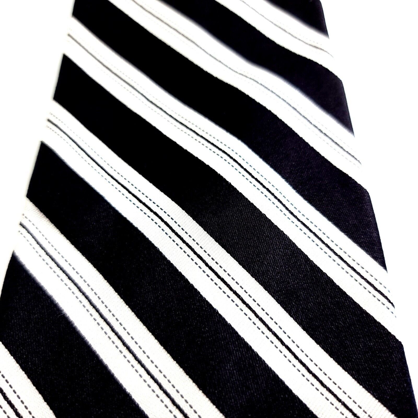 Tommy Hilfiger Tommy Hilfiger Black Cream Striped Woven Short Silk Tie Size ONE SIZE - 2 Thumbnail