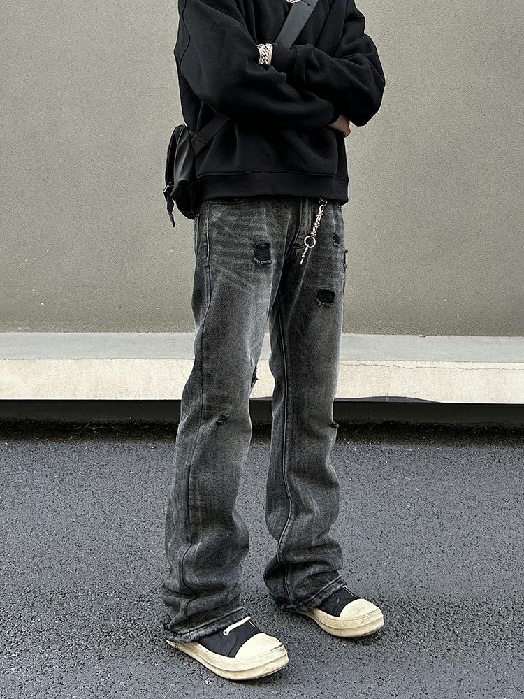 washed faded ripped flared damaged jeans