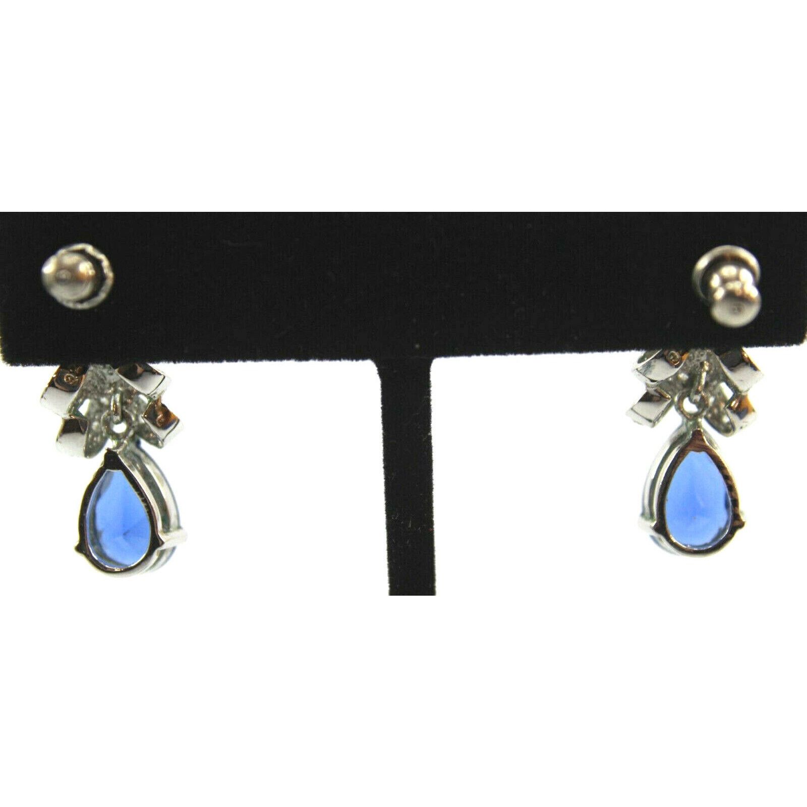 Other Silver & Blue Crystal Rhinestones Teardrop Earrings • 925 Size ONE SIZE - 2 Thumbnail