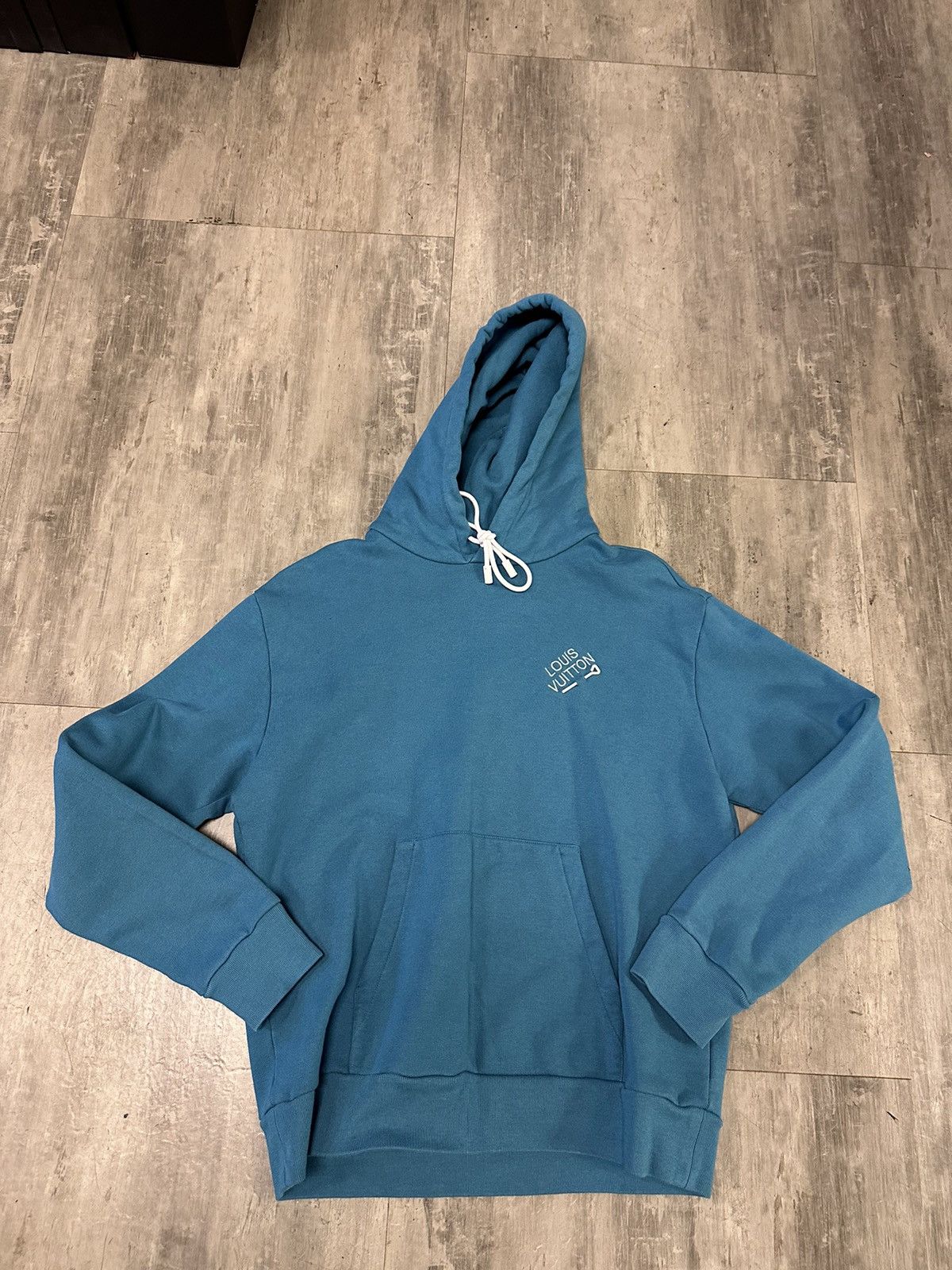 image of Louis Vuitton Safety Pin Logo Pre Owned Hoodie Small in Teal, Men's