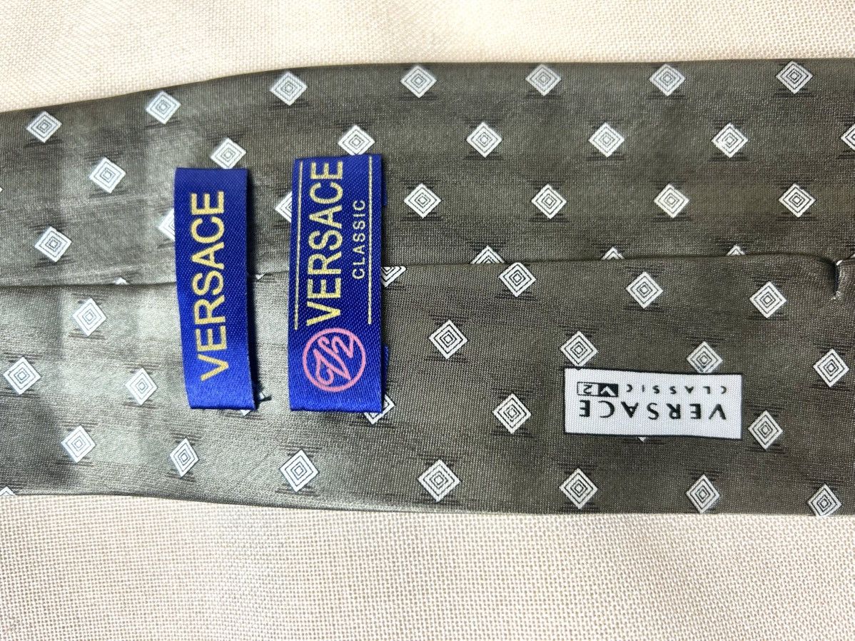 Versace Versace classic V2 geometric gray olive Silk Mens Tie Size ONE SIZE - 5 Thumbnail