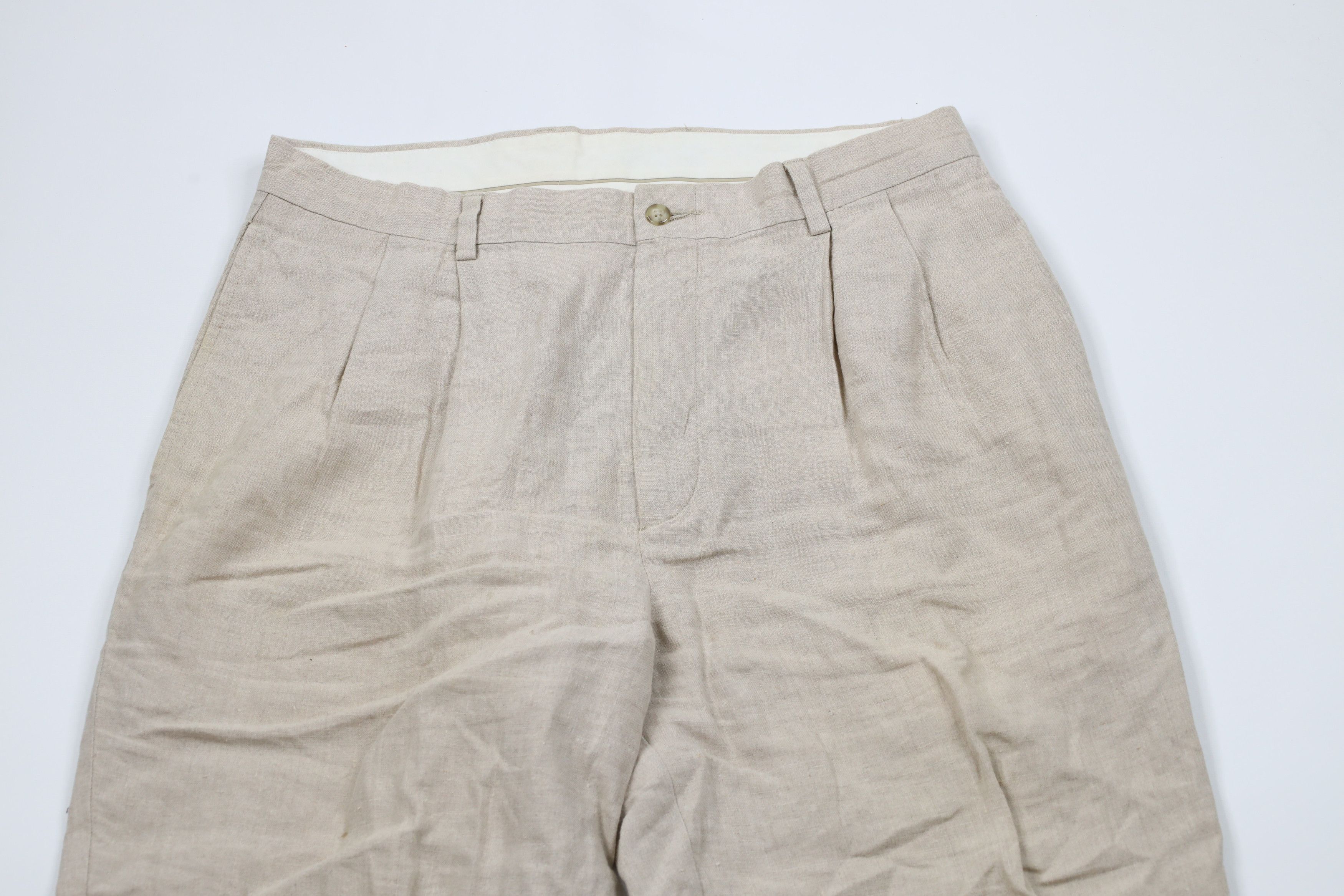 Vintage Vintage 90s Y2K Streetwear Cuffed Linen Chino Pants Beige Size US 34 / EU 50 - 2 Thumbnail