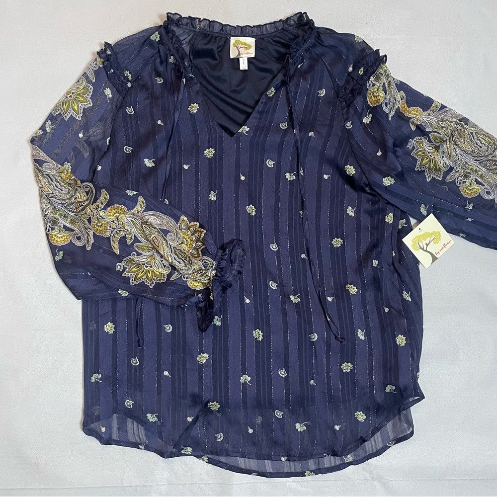 Other NWT New Figueroa & Flower Printed Ruffle Tie Neck Long Slee Size L / US 10 / IT 46 - 5 Thumbnail