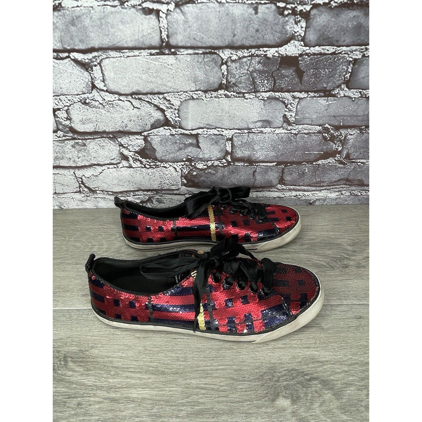 Coach Coach Willa Sequin Black Red Plaid Casual Ribbon Lace Sneake Size US 7.5 / IT 37.5 - 8 Thumbnail