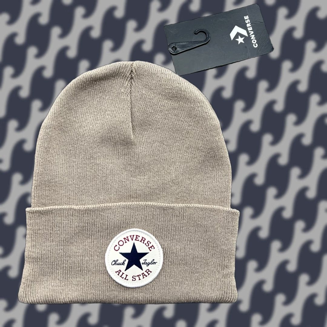 Converse Converse Beanie One Size OSFA Beige Stitch Patch Knit Unisex Adults Size ONE SIZE - 1 Thumbnail