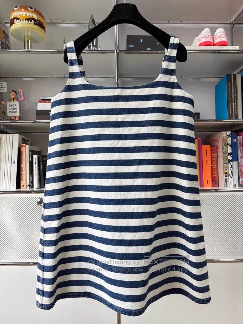 Prada Prada Blue and white striped triangle logo suspender dress Size XS / US 0-2 / IT 36-38 - 3 Thumbnail