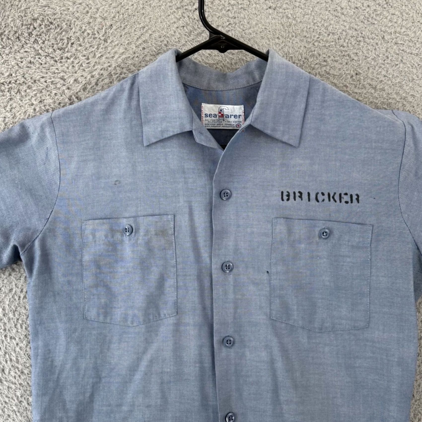 Vintage VINTAGE Seafarer Shirt Mens S Chambray Button Up 60s USA Navy Seafarer Button-Up Short Sleeve Blue Cotton Blend Solid Size US S / EU 44-46 / 1 - 3 Thumbnail