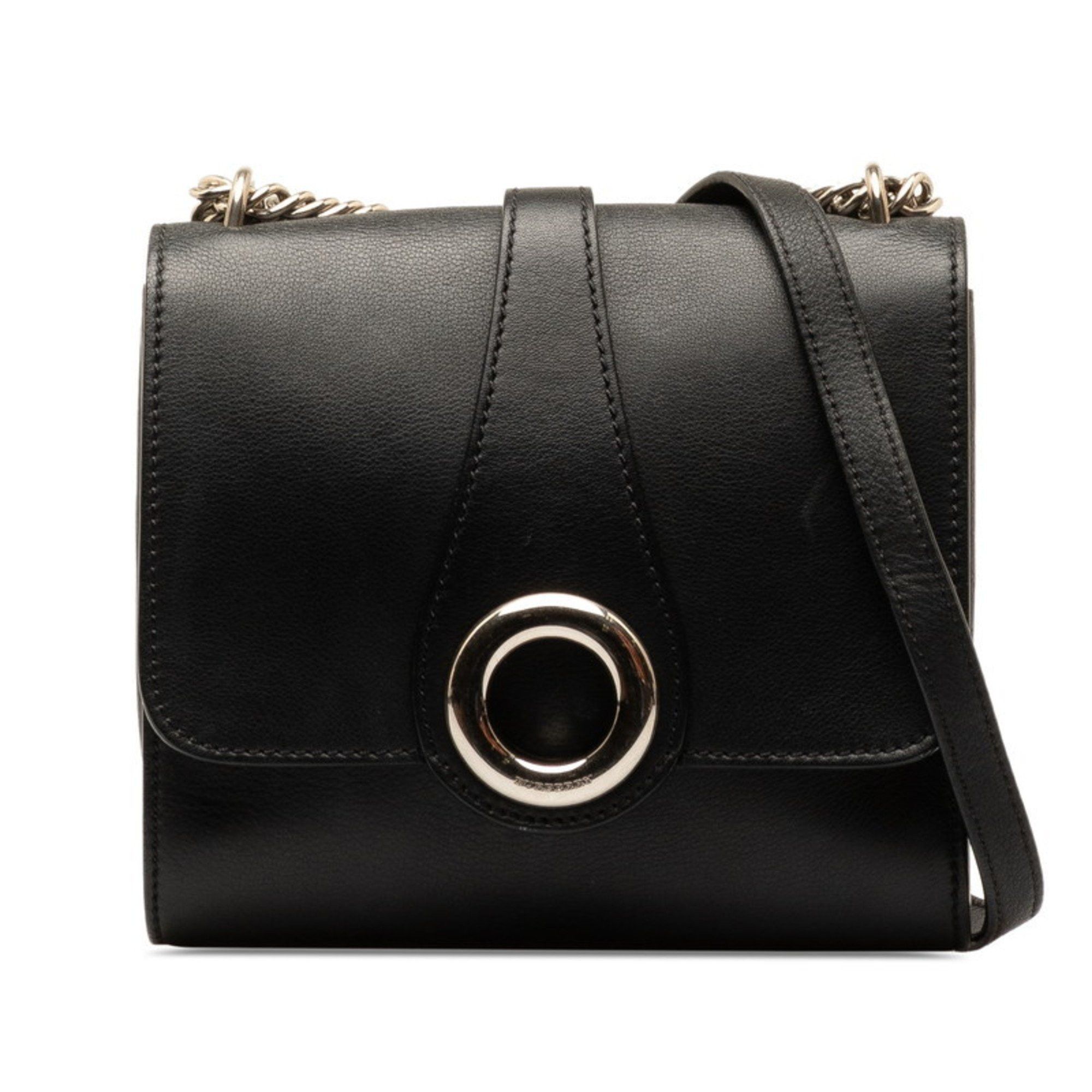 image of Burberry Chain Shoulder Bag Black Leather Women's Burberry