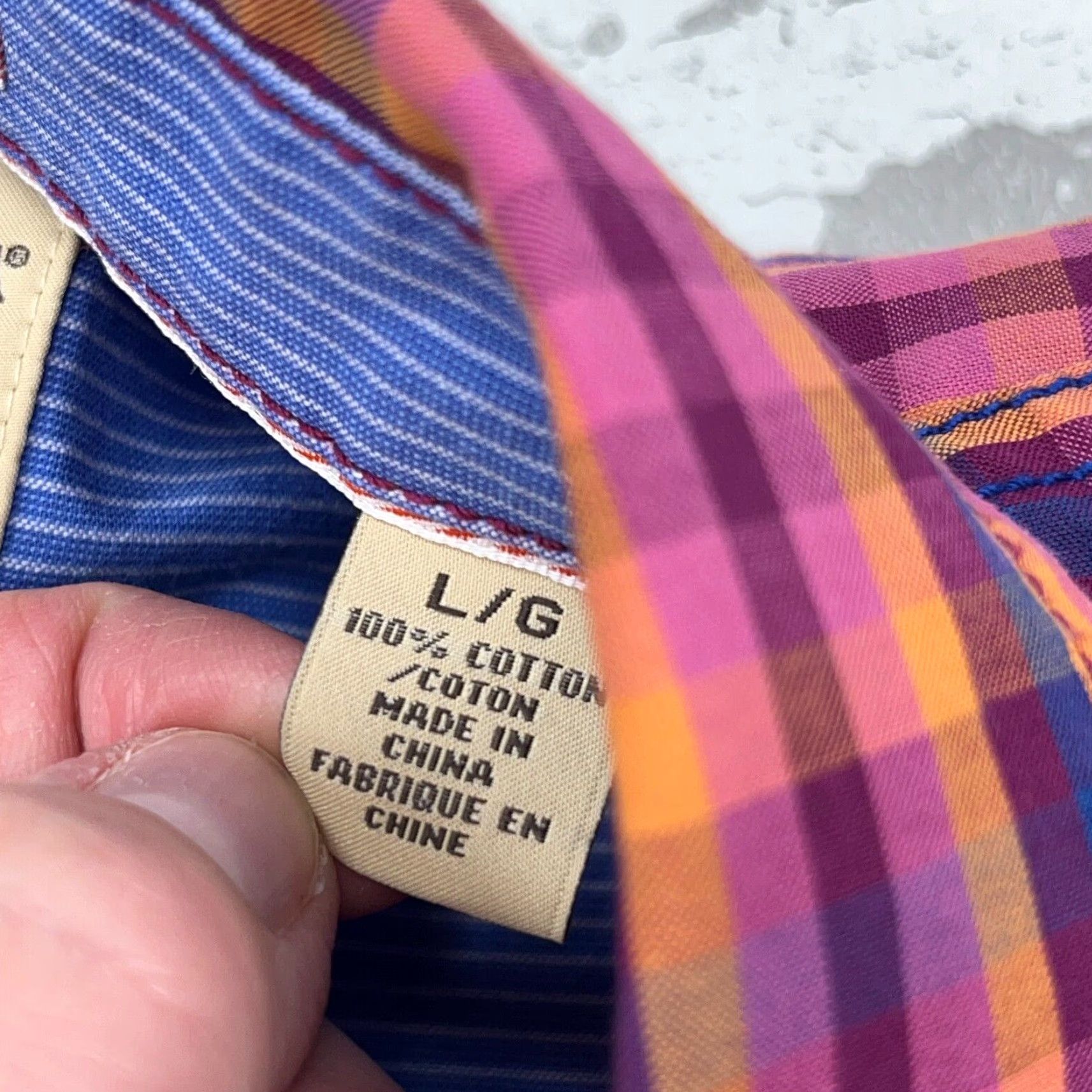 Tommy Bahama Tommy Bahama Shirt Men Large Pink Purple Button Up Plaid Poplin Dress Cotton Size 42R - 7 Thumbnail