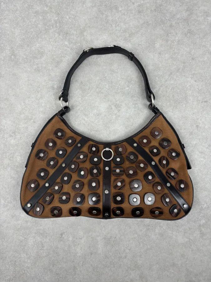 Yves Saint Laurent Yves Saint Laurent Brown Leather Wood Studded Shoulder Bag Size ONE SIZE - 1 Thumbnail