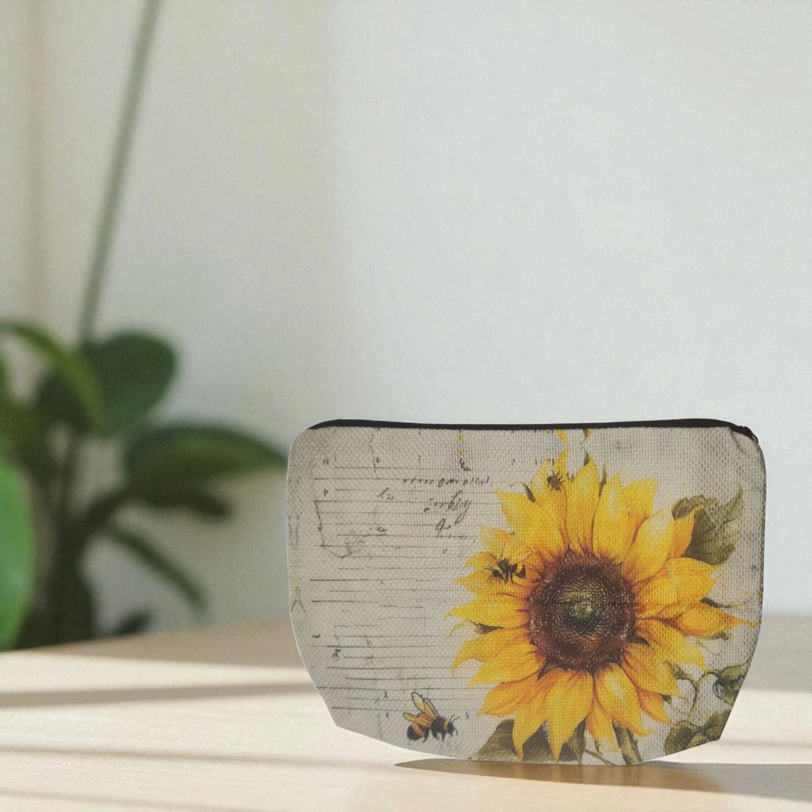 Other Vintage Sunflower Bee Cosmetic Bag Linen Makeup Organizer Size ONE SIZE - 5 Thumbnail