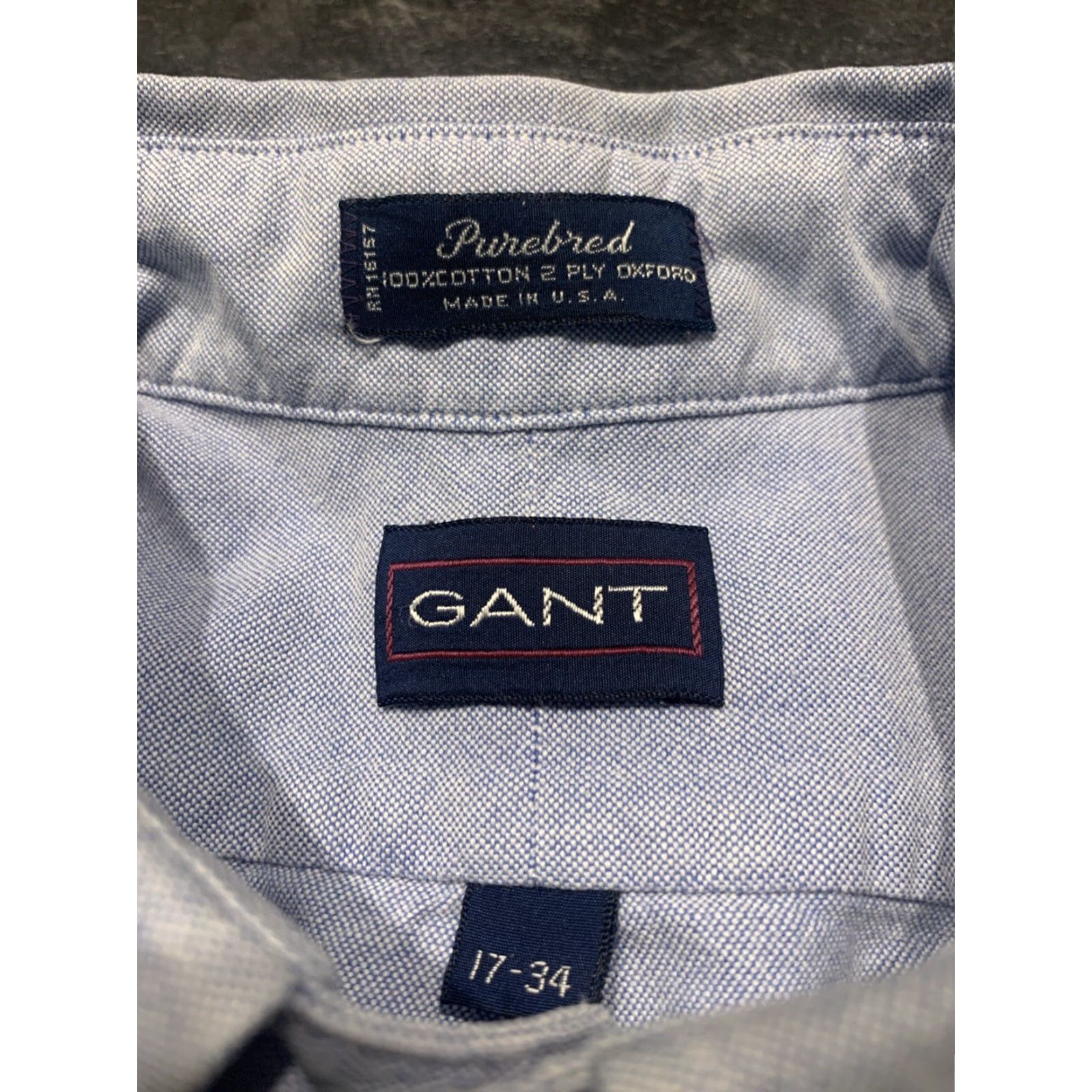 Gant VINTAGE GANT Oxford Button-Up Shirt 17 Blue Solid Long Sleeve Mens Size US XL / EU 56 / 4 - 7 Thumbnail