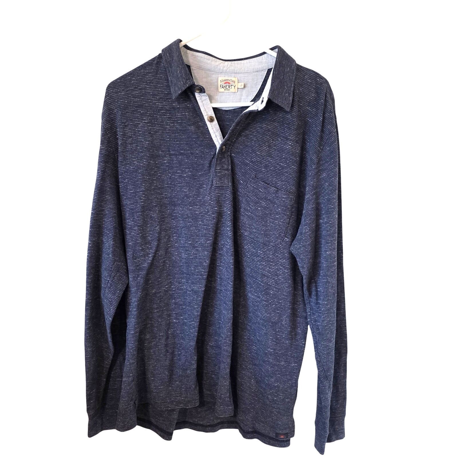 Faherty Faherty Long Sleeve Polo Shirt Size Large Blue Organic Size US L / EU 52-54 / 3 - 1 Thumbnail