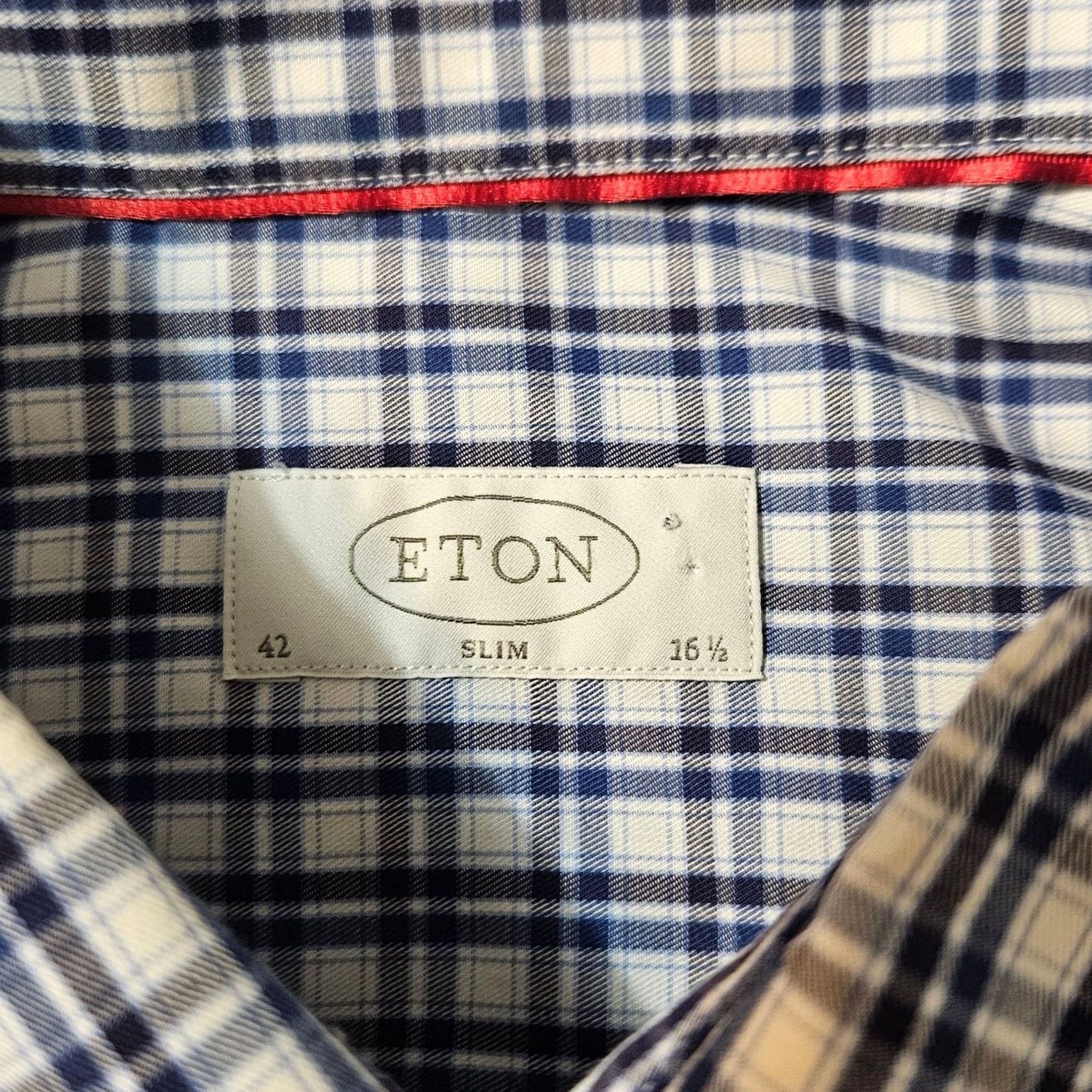 Eton Eton Shirt Mens 16.5 42 Slim Fit Dress Button Down Plaid Check Blue White Size 46R - 4 Thumbnail