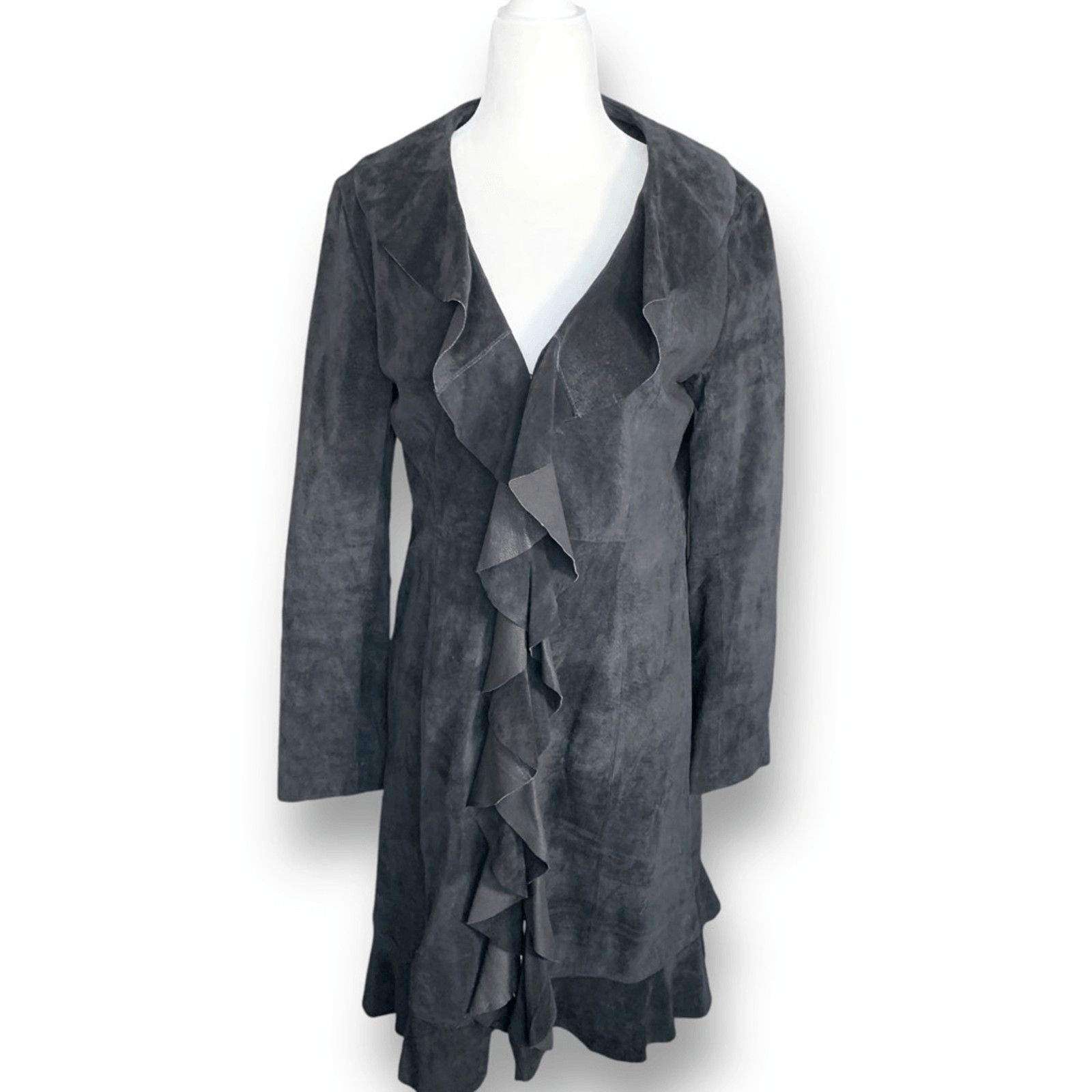 Scully Vintage Scully Black Suede Leather Ruffle Coat Jacket Small Size S / US 4 / IT 40 - 3 Thumbnail