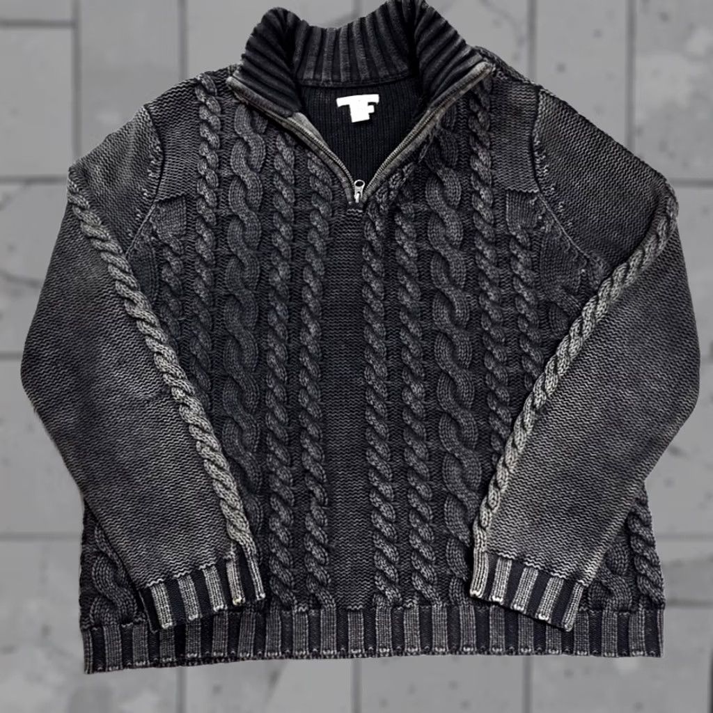 Carbon2Cobalt Carbon 2 Cobalt Sweater Men L Chunky Cable Knit Gray 1/4 Zip Mock Neck Fisherman Size US L / EU 52-54 / 3 - 1 Thumbnail