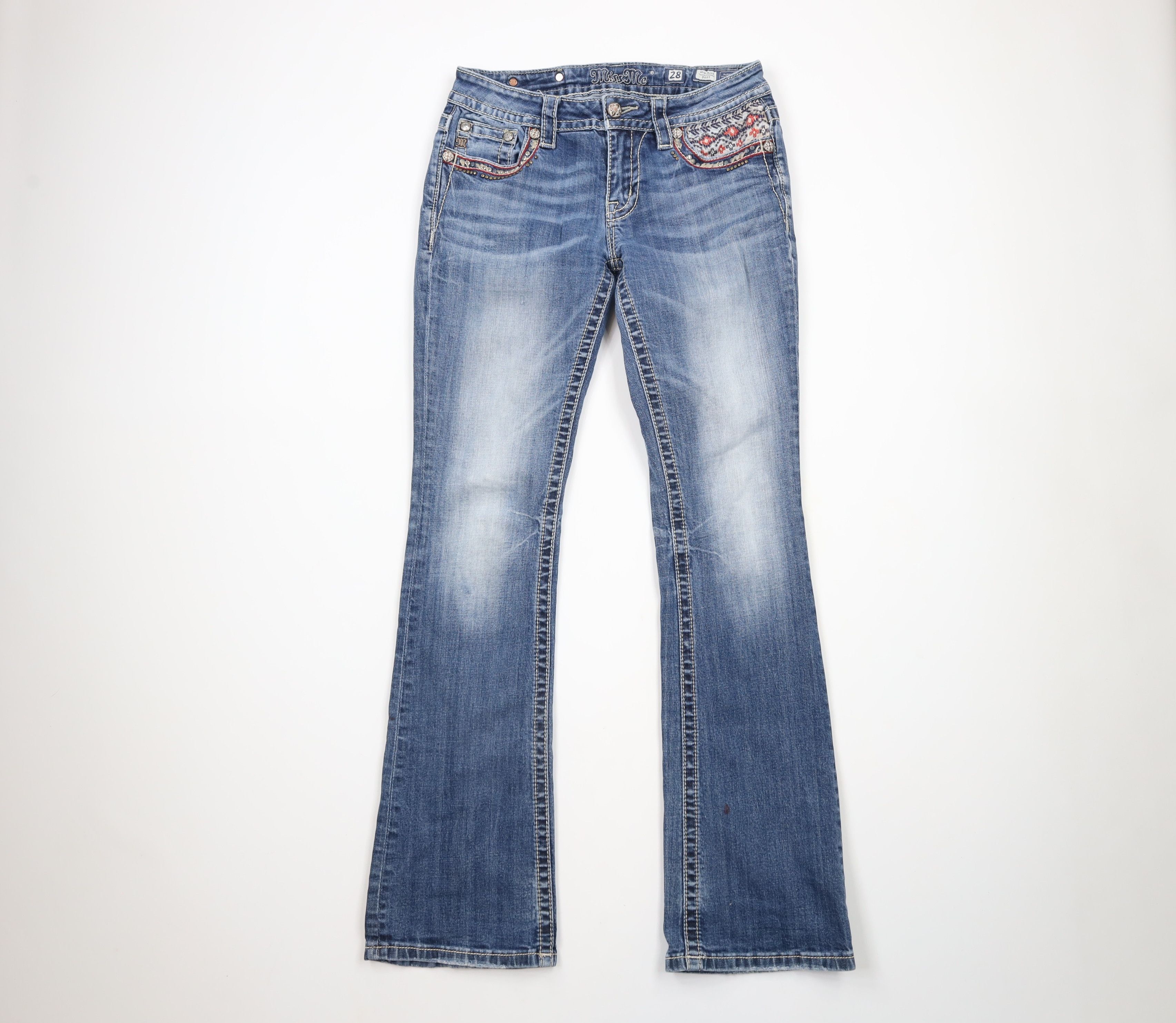 Miss Me × Vintage Miss Me Stitch Southwestern Stretch Mid Rise Boot Jeans Size 28" / US 6 / IT 42 - 1 Thumbnail
