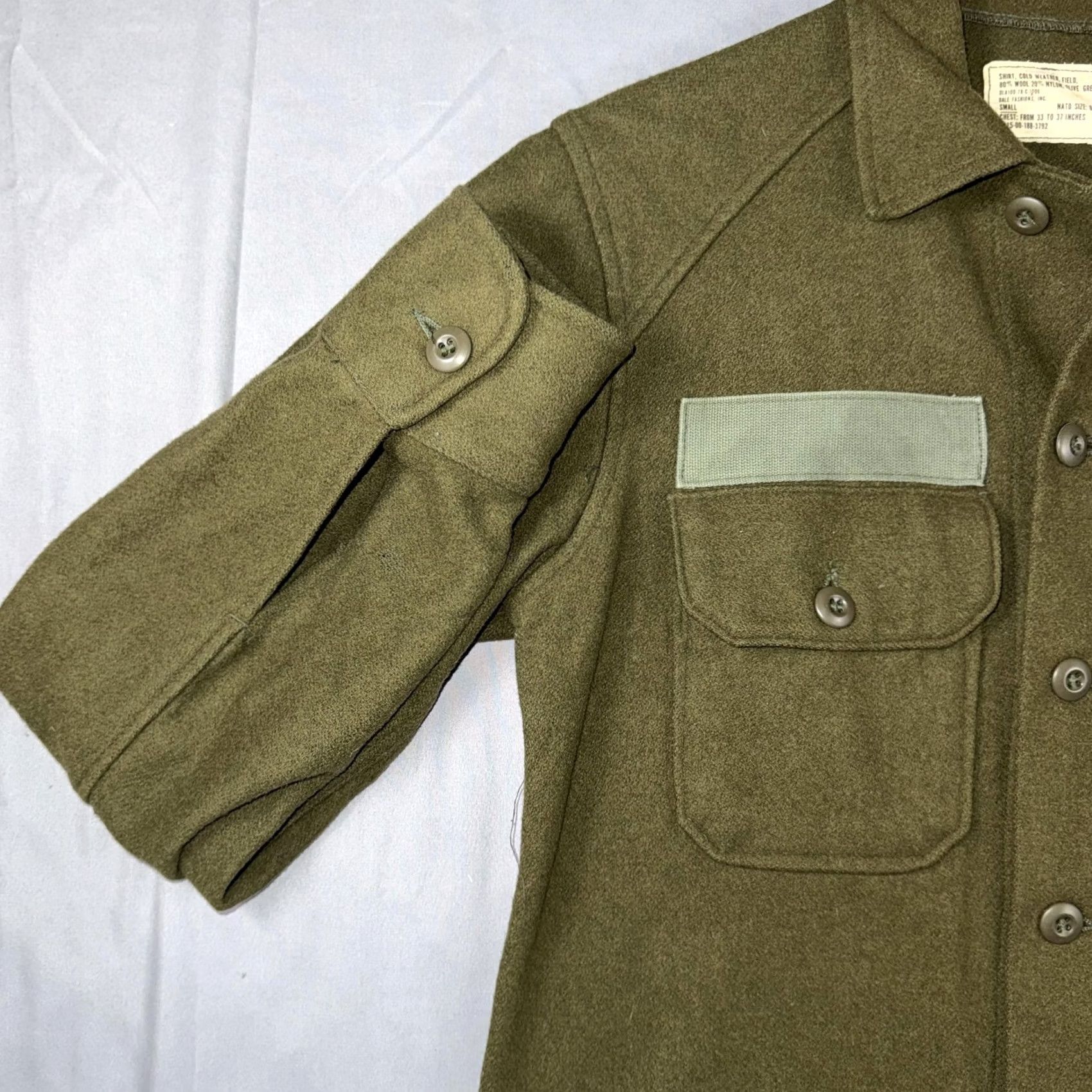 Olive VINTAGE Dale Fashions Shirt Mens Small Olive Wool Cold Weather Field Military Size US S / EU 44-46 / 1 - 6 Thumbnail