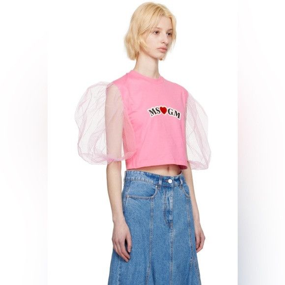 MSGM MSGM ITALY cotton Pink Balloon Sleeves T-Shirt SSENSE small Size S / US 4 / IT 40 - 2 Thumbnail
