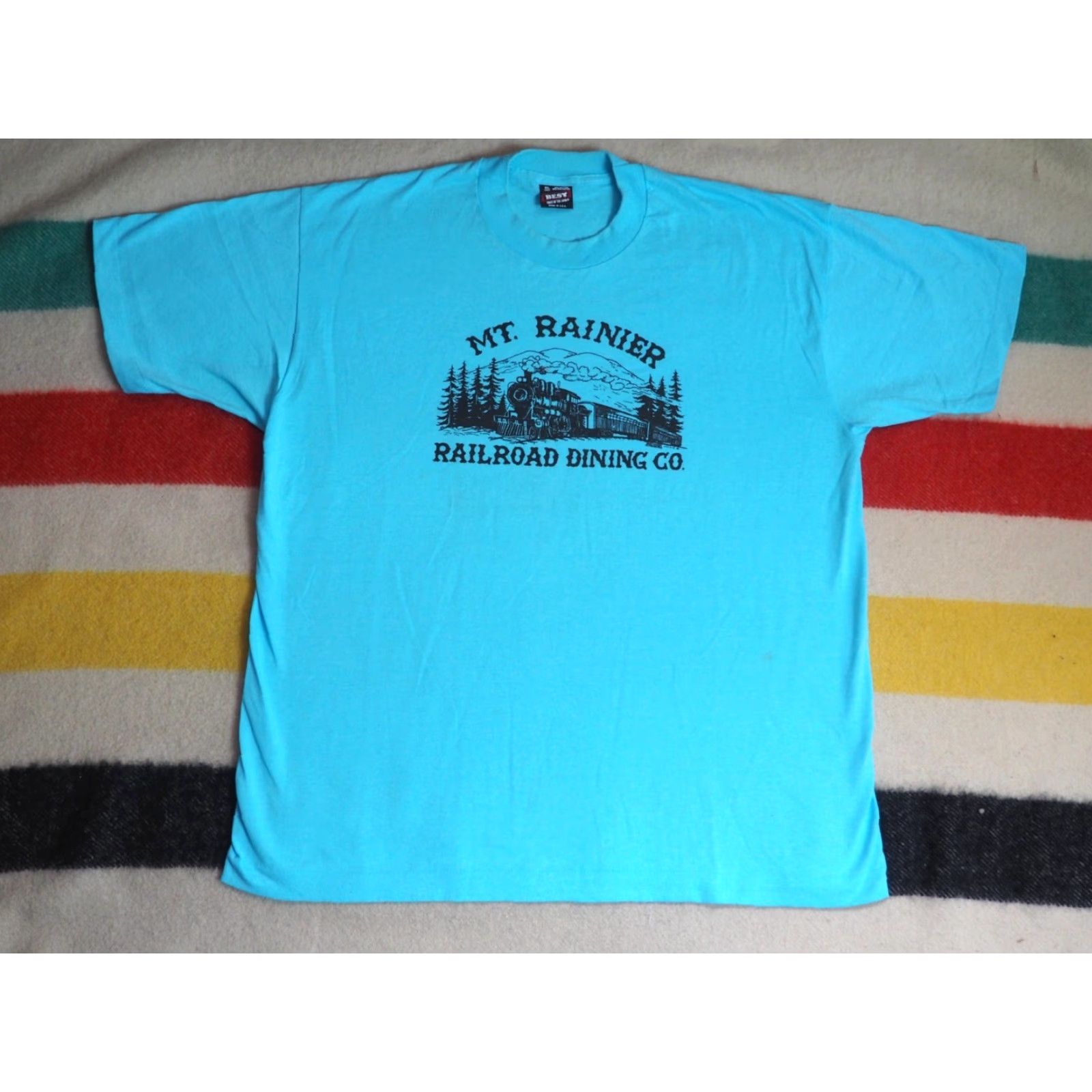 Fruit Of The Loom VINTAGE Fruit of the Loom Tee T-Shirt XL Blue 90s 80s Mt Rainier Railroad USA Made PNW Mens Size US XL / EU 56 / 4 - 3 Thumbnail
